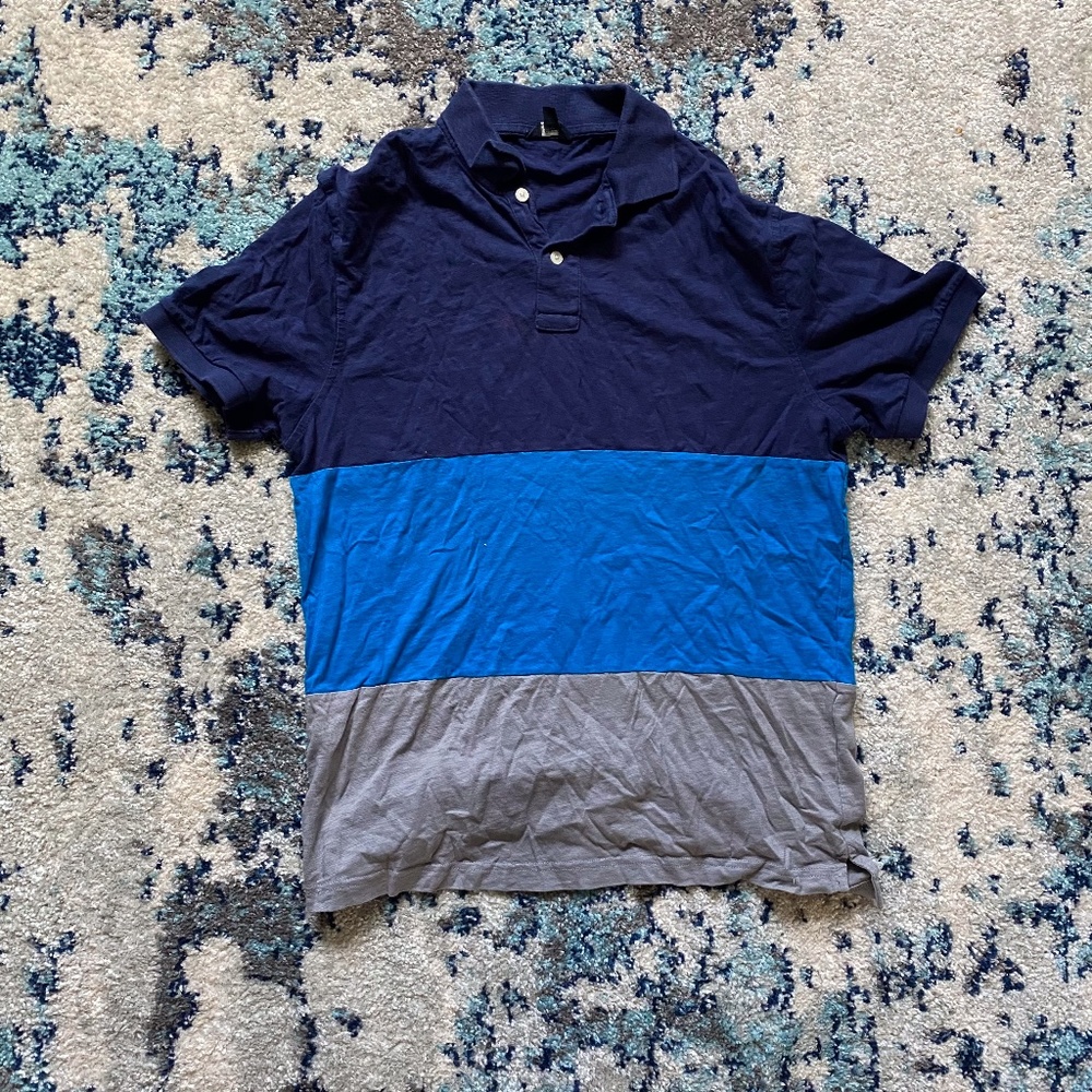 J. Crew Polo Tri Toned Golf Shirt Blue Grey M